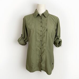 Mountain Hardwear Top Women’s 10 Green Roll Tab Sleeve Hiking Shirt Mesh
